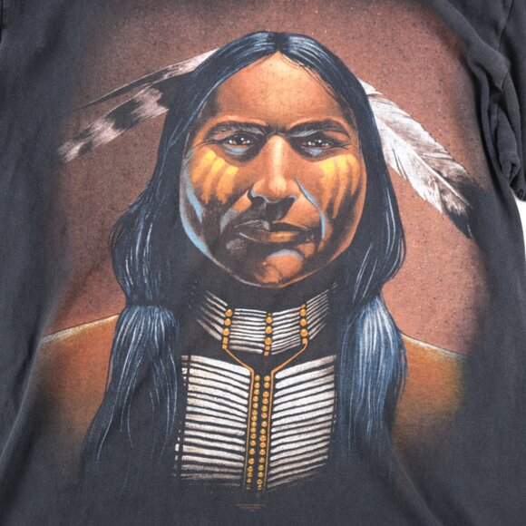 VTG single stitch black T-shirt American Indian Chief Full Color Portrait Sz. XL - Picture 3 of 9